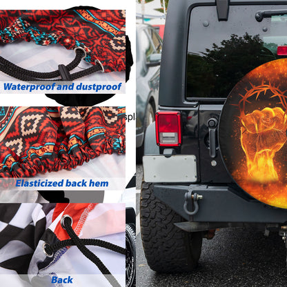 Petthouse | Fiery Fist Tire Wheel Protector God Is All Powerful Christian Gifts Spare Tire Cover