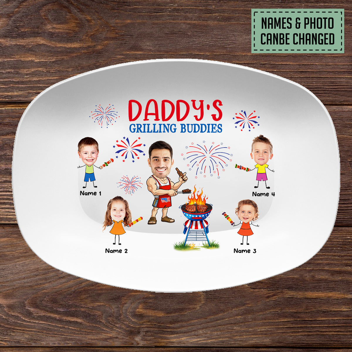 Petthouse | Personalized Daddy's Drilling Buddies Grilling Plate Independence Day, Daddy Grilling Plate, Independence Day Gift