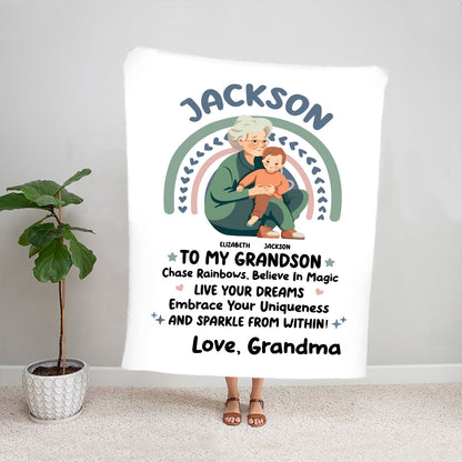 Petthouse | Customized To My Grandon Sherpa Blanket From Grandparent, Newborn Baby Cozy Blanket For Boy