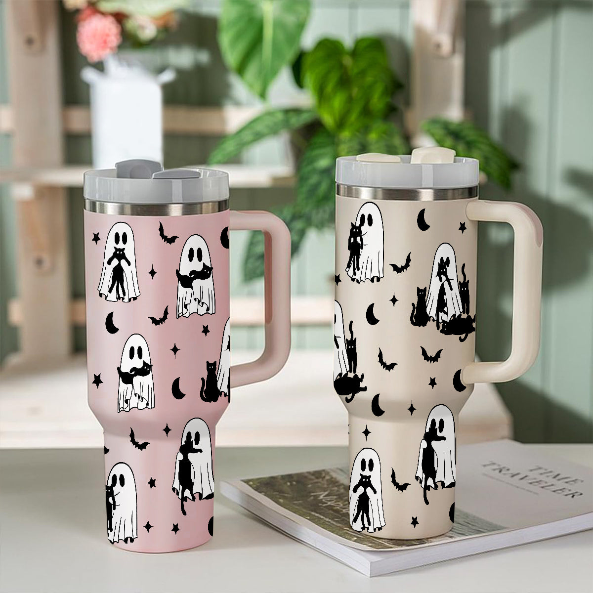 Petthouse | Cute Ghost Cat Halloween 40oz Tumbler,  Spooky Black Cat, Halloween Ghost Cat Mom Gift