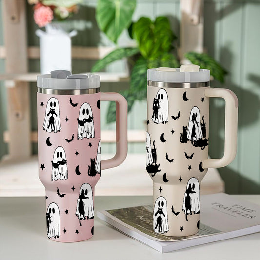 Petthouse | Cute Ghost Cat Halloween 40oz Tumbler,  Spooky Black Cat, Halloween Ghost Cat Mom Gift