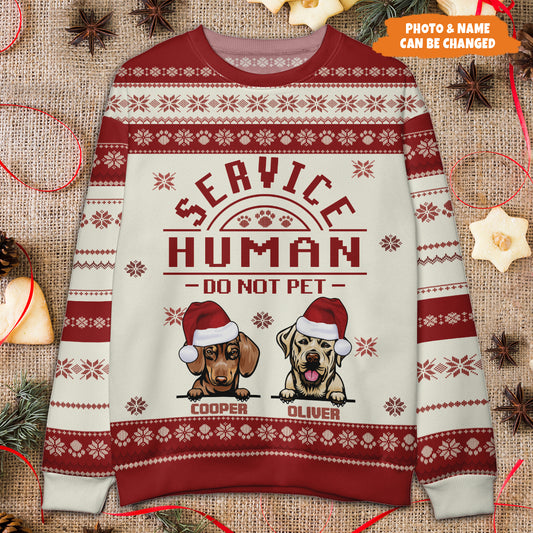 Petthouse | Personalized Ugly Sweater For Dog Lovers, Service Human Do Not Pet, Funny Dog Christmas Shirt