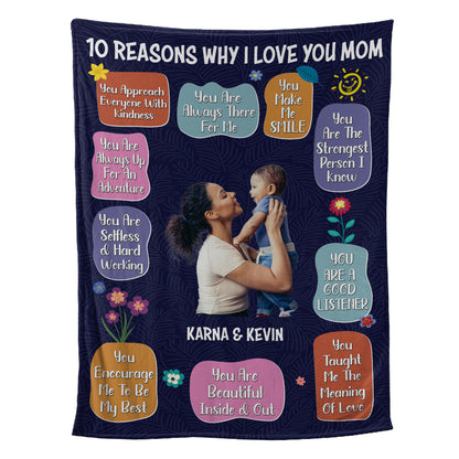 Petthouse | Personalized Photo Happy Mothers Day Blanket, 10 Reasons Why I Love You Mom Blanket, Mommy Birthday Gift