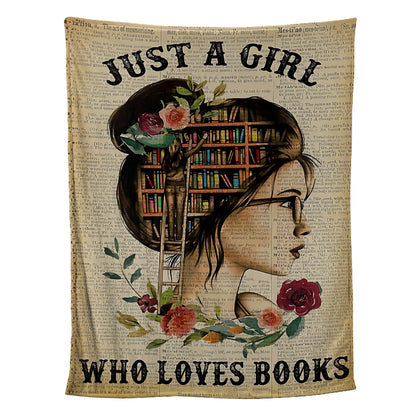 Petthouse | Personalized Reading Lover Fleece Blanket, Just A Girl Who Loves Books Throw Blanket, Book Lover