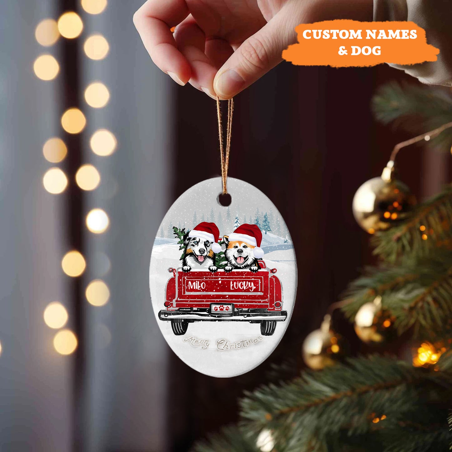 Petthouse | Custom Dog Xmas Ornament, Dogs On Red Truck, Dog Lover Gift, Christmas Decor, Christmas Tree