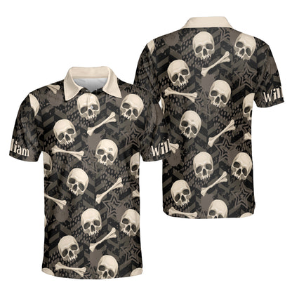 Petthouse | Personalized Skull Seamless Pattern With Bones Hawaiian Shirt Gifts For Halloween Holiday