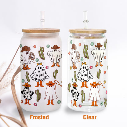 Petthouse | Western Ghost Glass Tumbler, Ghost Cowboy Coffee Glass Can, Western Ghost Lover Gifts