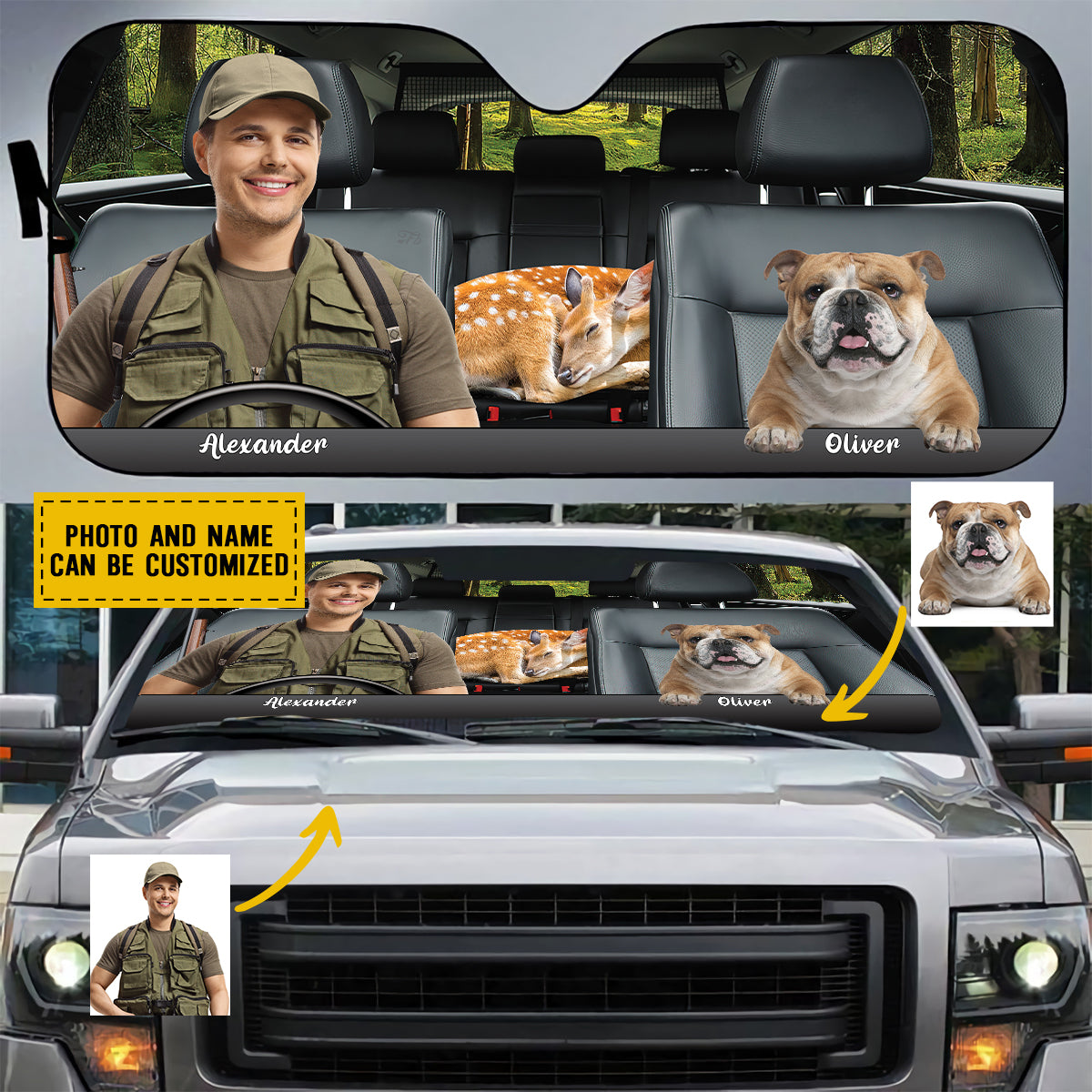 Petthouse | Custom Hunting Together Sunshade Car Auto Sun Shade Personalized Dog Lover Sunshade Windshield