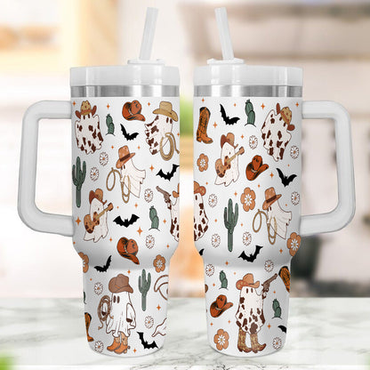 Petthouse | Western Ghost 40oz Tumbler, Halloween Ghost Cowboy Tumbler Wrap, Spooky Western Ghost