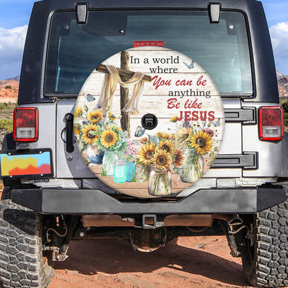 Petthouse | Jesus Cross Sunflower Farmhouse Custom Tire Cover Jesus Christian Religious Spare Tire Cover