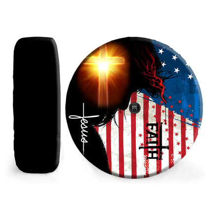 Petthouse | Jesus Grunge Usa Flag Tire Wheel Protector Faith Christian Car Decor Spare Tire Cover