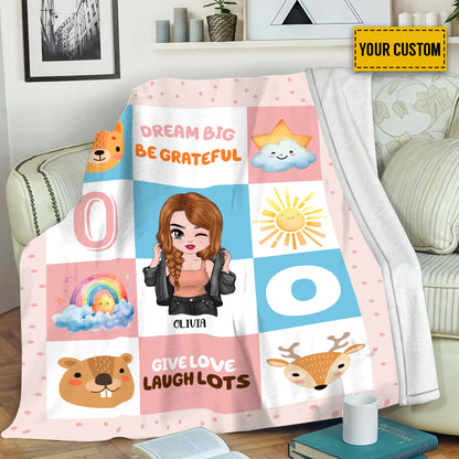 Petthouse | Personalized Dream Big Be Grateful Cozy Blanket, Give Love Laugh Lots Throw Blanket, Back To School Gifts