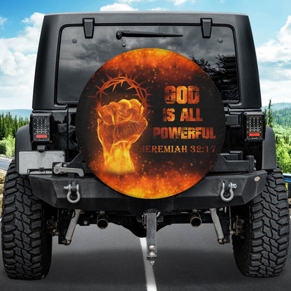 Petthouse | Fiery Fist Tire Wheel Protector God Is All Powerful Christian Gifts Spare Tire Cover