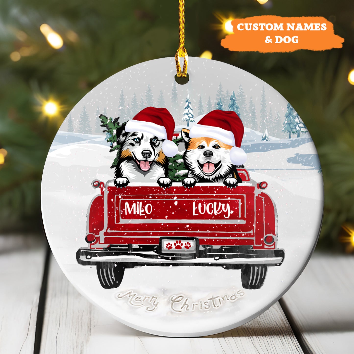 Petthouse | Custom Dog Xmas Ornament, Dogs On Red Truck, Dog Lover Gift, Christmas Decor, Christmas Tree