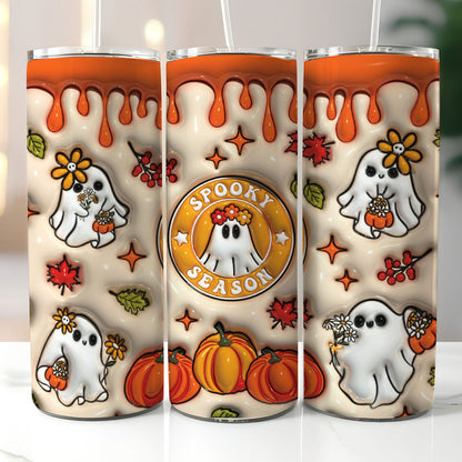 Petthouse | Ghost Spooky Season 3d Inflated Effect Skinny Tumbler, Halloween Skinny Tumbler Witch Tumbler