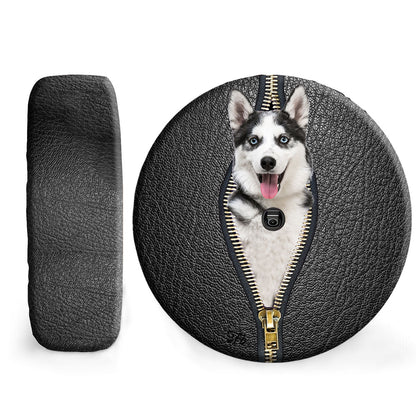 Petthouse | Siberian Husky Leather Zipper Spare Tire Cover Funny Dog Car Tire Cover Waterproof