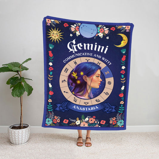 Petthouse | Customized Fleece Blanket For Gemini Zodiac, Astrology Characteristics Throw Blanket, Zodiac Gifts