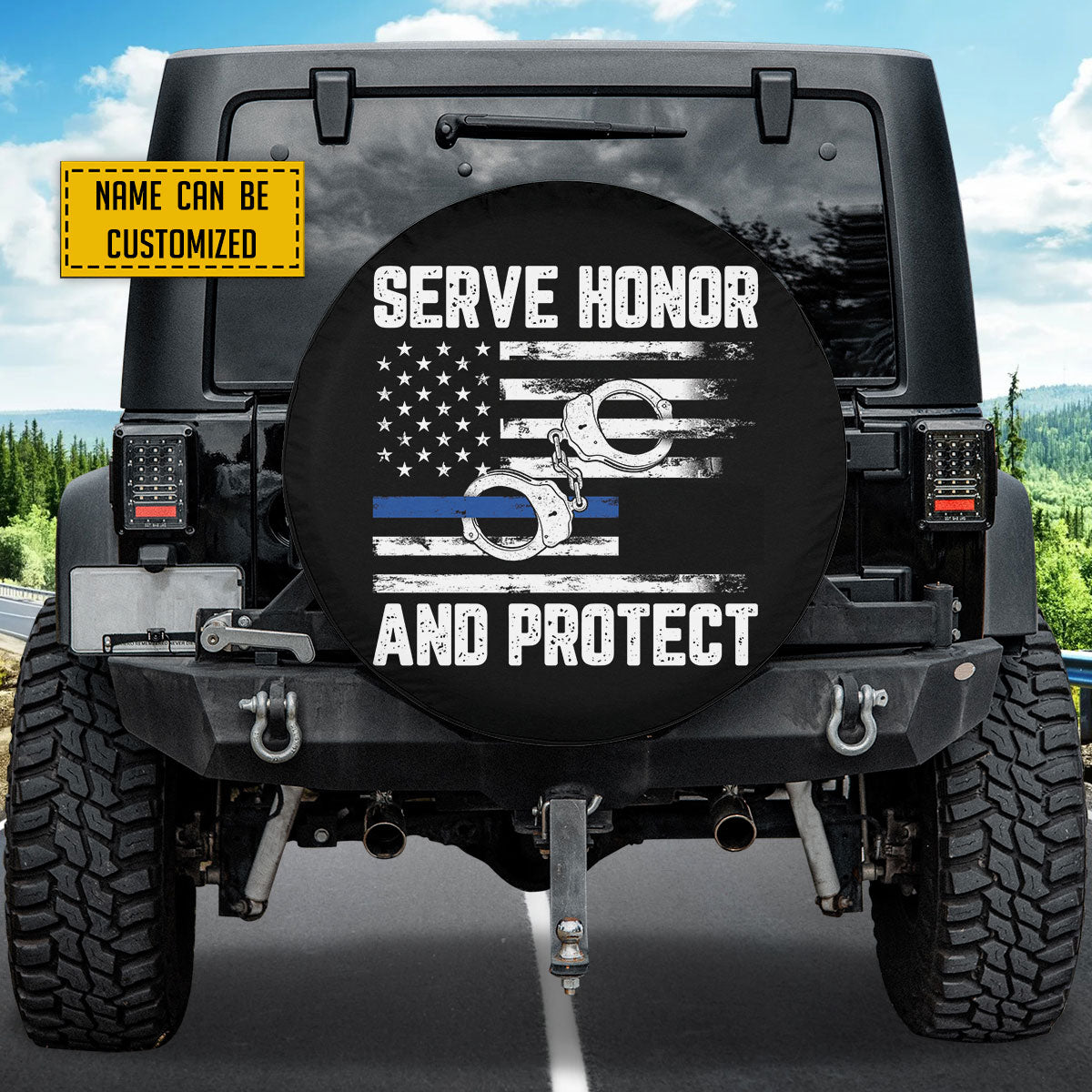 Petthouse | Customized Name Police Serve Honor Flag And Cuffs Spare Tire Cover Patriot Police American Tire