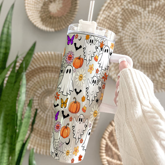 Petthouse | Retro Halloween Doodles 40oz Tumbler, Ghost Spooky Season, Haunted Ghost Pumpkin Spooky