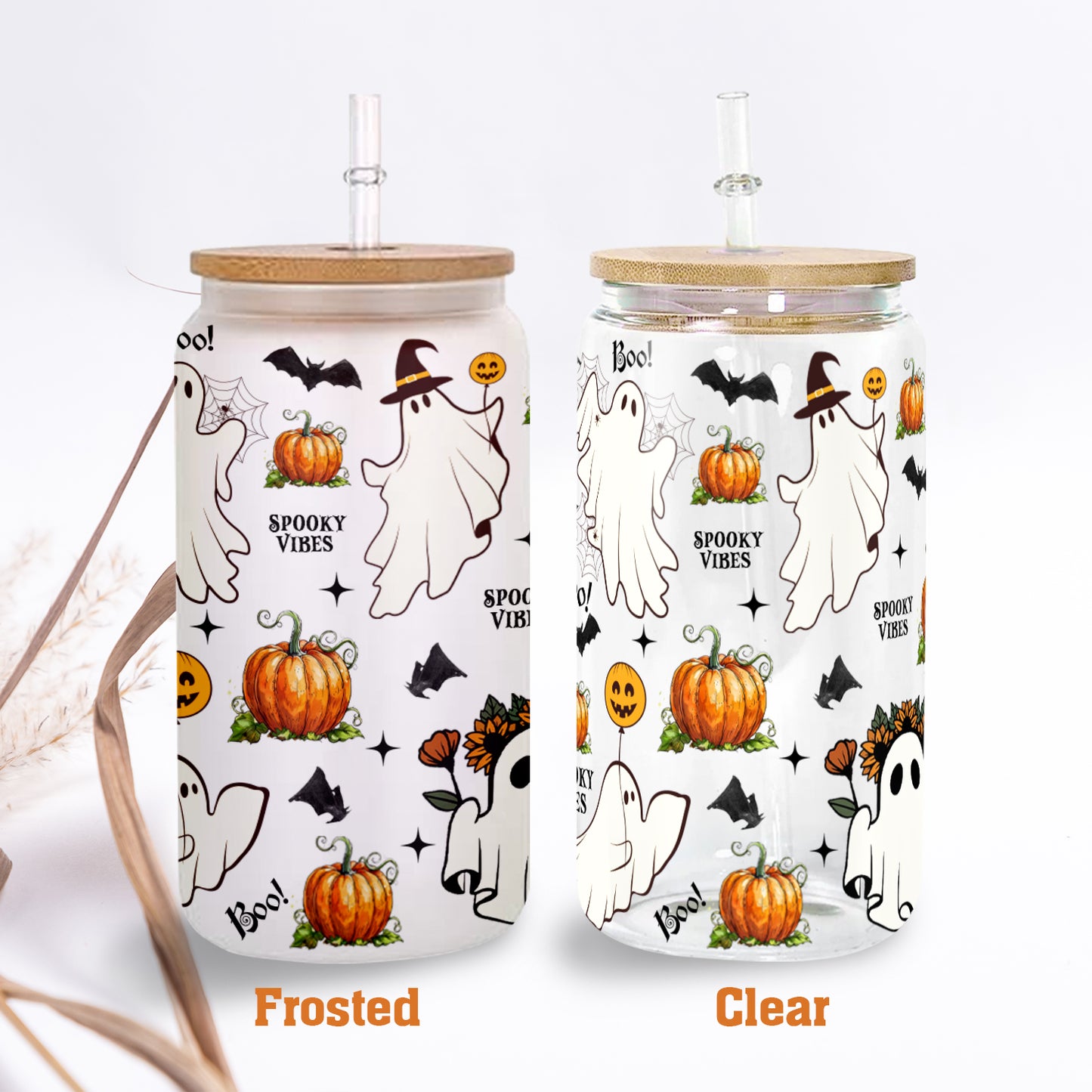 Petthouse | Ghost Spooky Vibes Glass Can, Ghost Boo Spooky Iced, Halloween Spooky Vibes Glass Cup