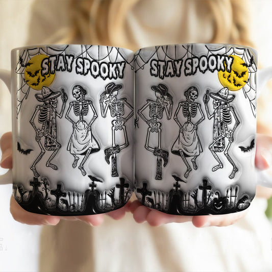 Petthouse | Skeleton Dancing Halloween Mug, 3d Inflated Spooky Party Ceramic Mug, Stay Spooky Halloween