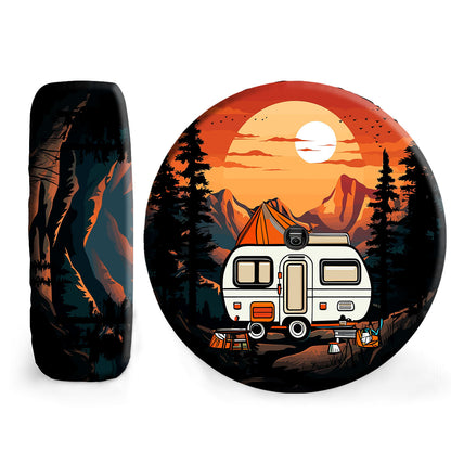 Petthouse | Customized Text Sunset Mountains River Landscape Camping Truck Spare Tire Cover Happy Camper Car Accessory