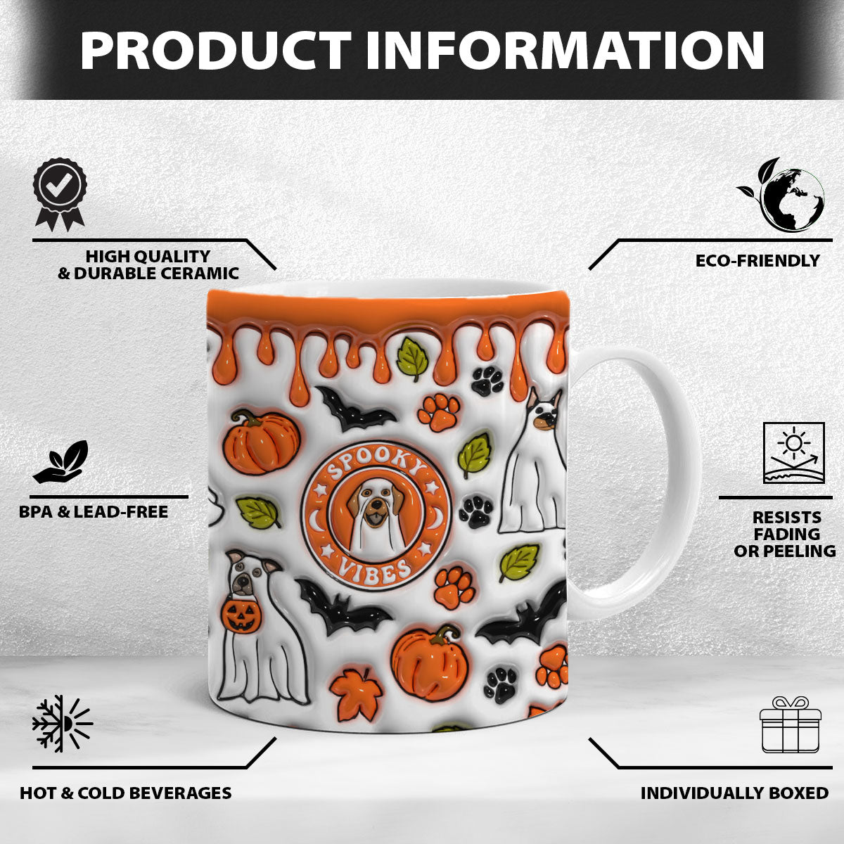 Petthouse | Dog Spooky Vibes Inflated 3d Mug, Dog Ghost Mug, Cute Ghost Boo Halloween Gift