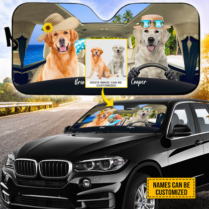 Petthouse | Golden Retriever Beach Driving Sunshades For Car Custom Photo Windshield Sun Shade Sun Visor