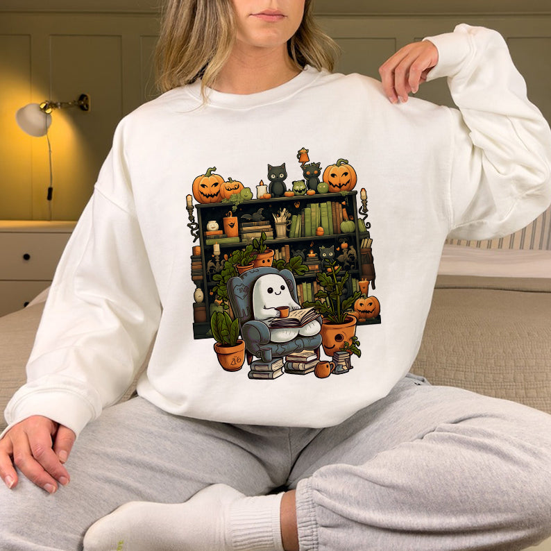 Petthouse | Ghost Reading Book Halloween Shirt, Librarian Ghost Halloween, Ghost Boo Reading Shirt