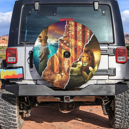 Petthouse | Jesus Lion And Lamb Spare Tire Cover God Believer Gifts Seasonal Tire Totes Universal Fit