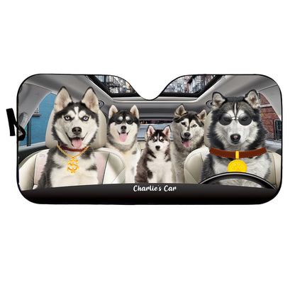 Petthouse | Customizable Siberian Husky Family Windshield Sun Shade Car Shade Rich Dog Car Window Sunshade