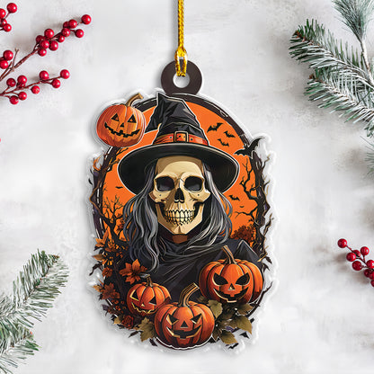 Petthouse | Witch Skull Halloween Ornament, Halloween Pumpkin Acrylic Ornament Hanging, Home Decor Gift