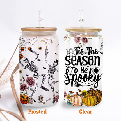 Petthouse | Tis The Season To Be Spooky Glass Can, Skeleton Dancing Spooky Halloween Glass Can