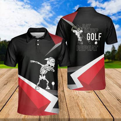 Petthouse | Dabbing Skull Polo Shirt Eat Sleep Golf And Repeat Golf Lover Gift Polo Shirt