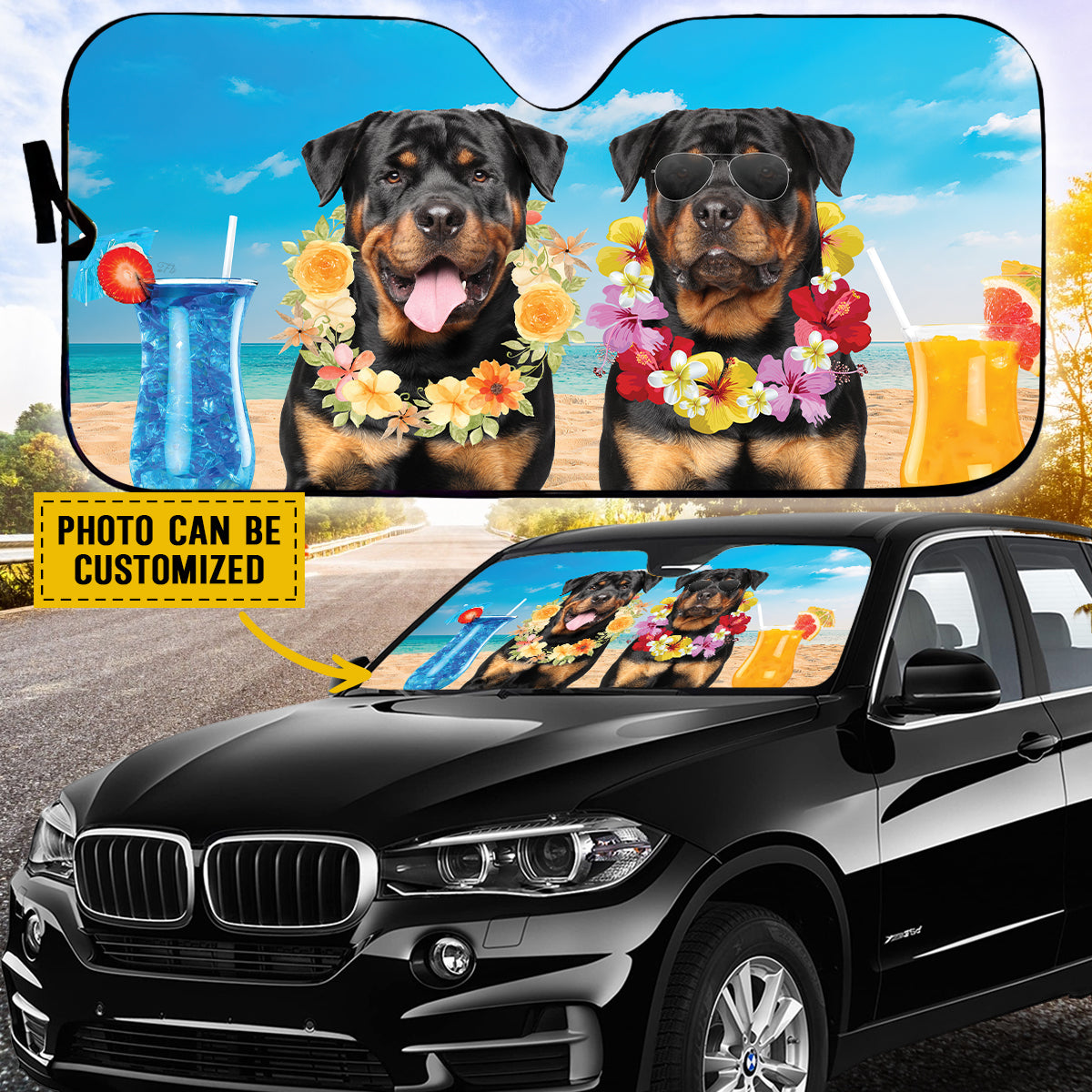 Petthouse | Rottweiler Summer Time Windshield Sun Shade Dog Sunshade Custom Photo Car Sun Shade Windshield