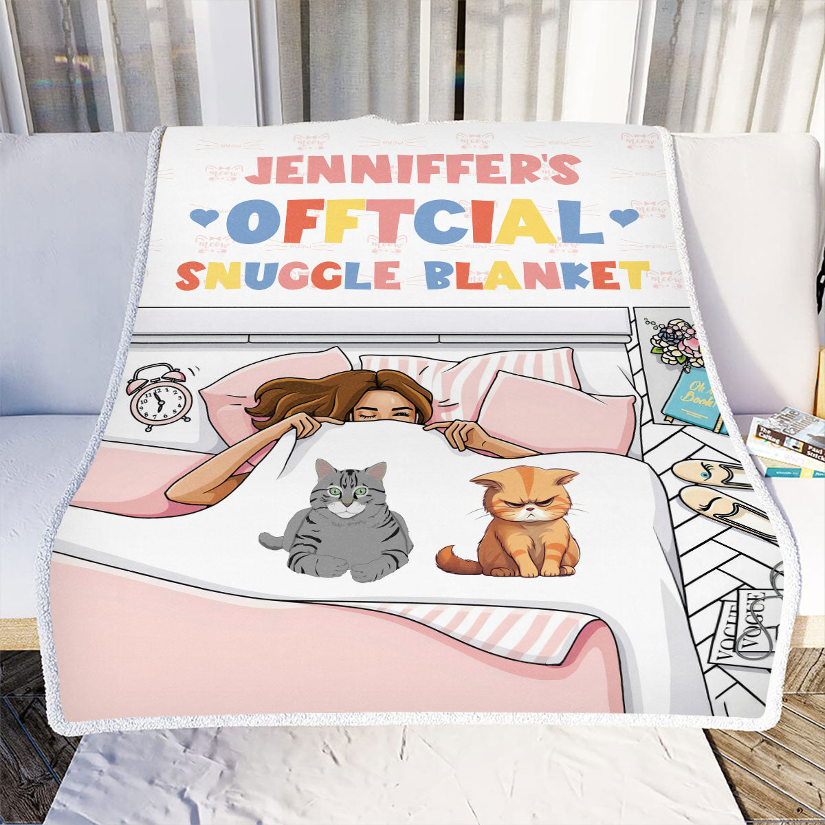 Petthouse | Personalized Cat Owners Travel Blanket, Funny Cartoon Cats Fleece Blanket To Pet Lovers, Cats On The Bed