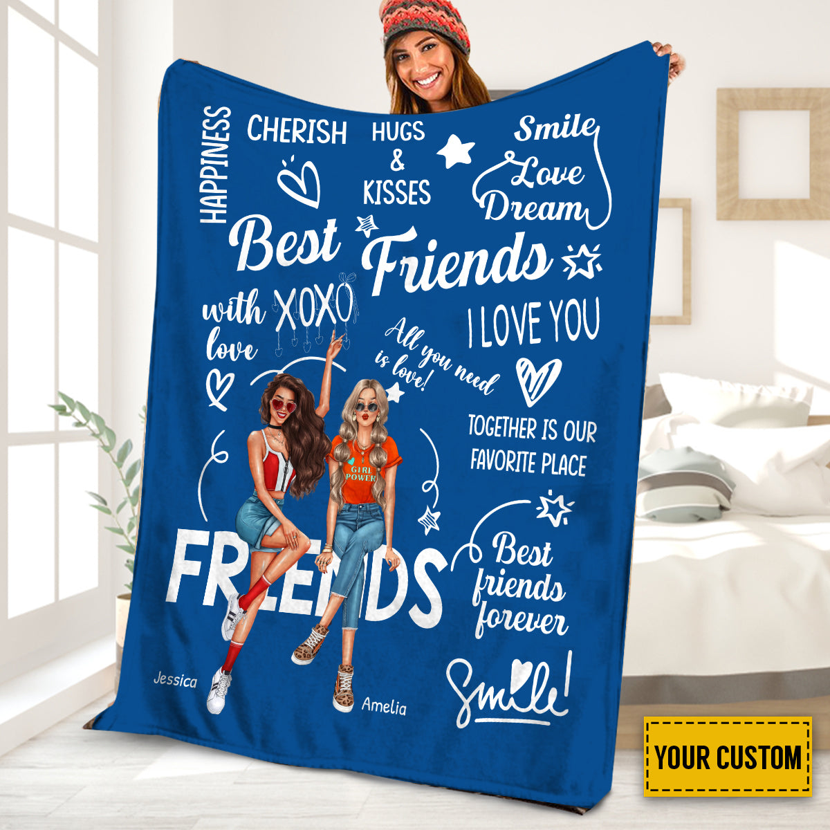 Petthouse | Personalized Cherish Hugs Kisses Fleece Blanket, To My Bestie Sherpa Blanket, Gifts For Best Friend