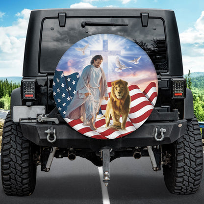 Petthouse | Jesus Lion Usa Flag Wheel Tire Covers God Believer Gifts Seasonal Tire Totes Spare Tire Cover