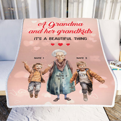 Petthouse | Customized Happy Mothers Day Fleece Blanket, Grandma And Her Grandkids Blanket, Birthday Gifts