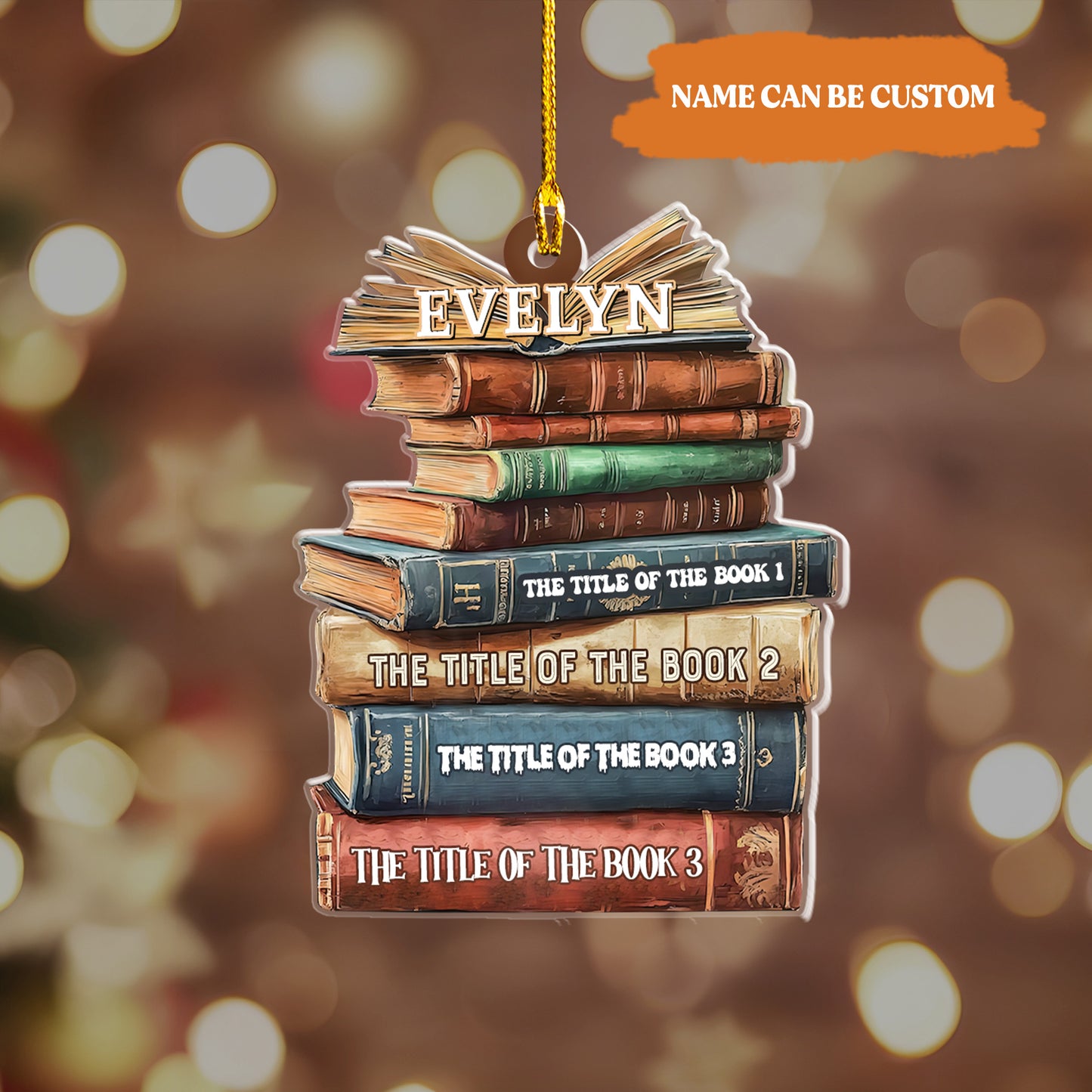 Petthouse | Custom Bookstack Ornament, Book Lover Ornament, Librarian Ornament, Title Of Books Gifts