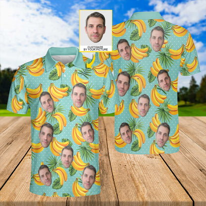 Petthouse | Customized Picture Palm Tree Banana Seamless Pattern Polo Shirt Banana Fruits Summer Golf Shirt Friends