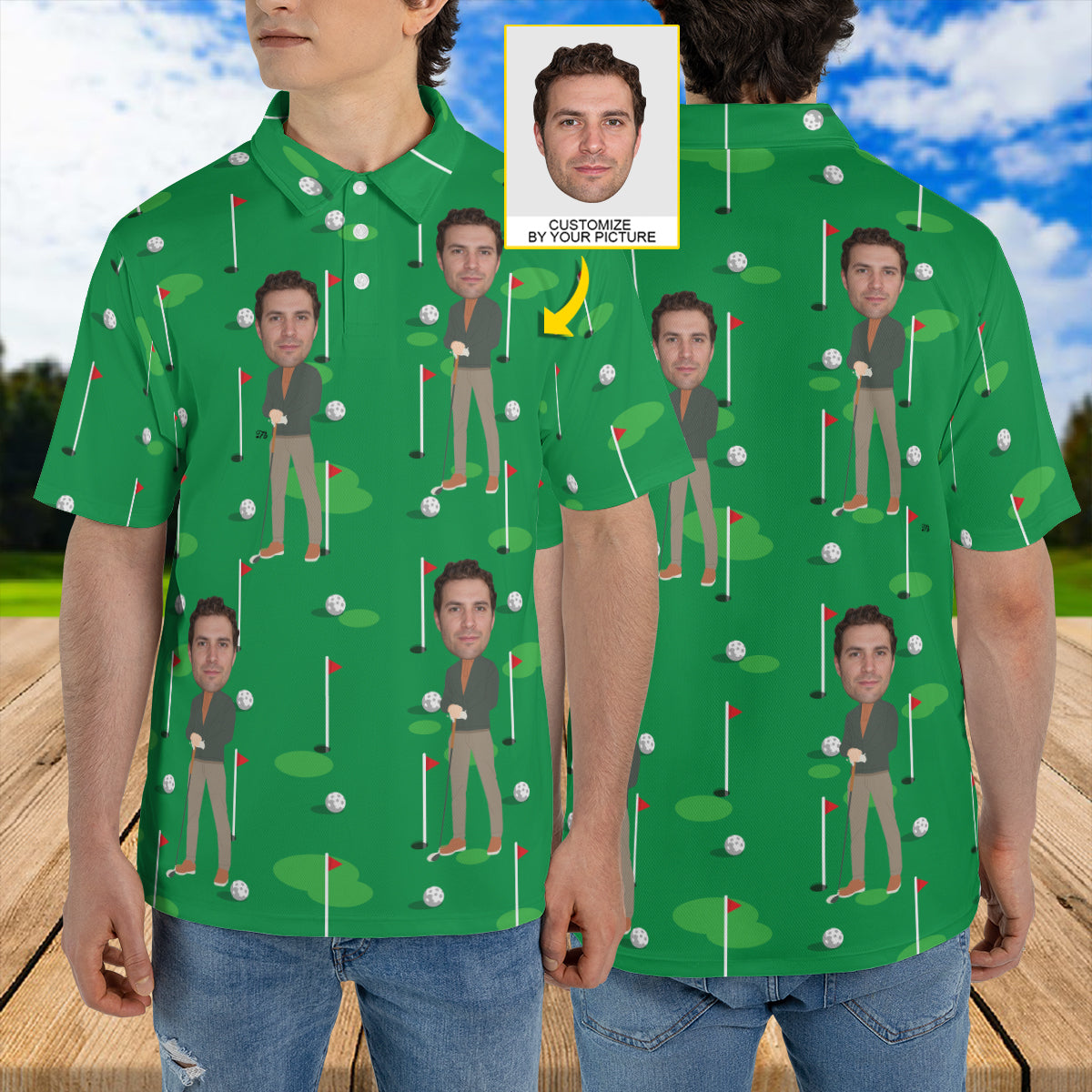 Petthouse | Customized Picture Golfer Golf Field Seamless Pattern Polo Shirt Golf Sport Shirt Gift For Golf Players