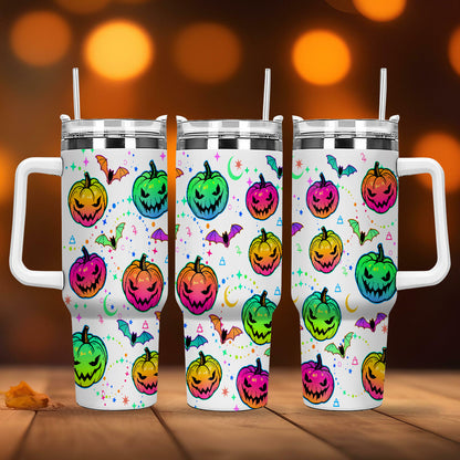 Petthouse | Halloween Bat And Pumpkin 40oz Tumbler, Halloween Spooky Tumbler Wrap, Mystic Halloween