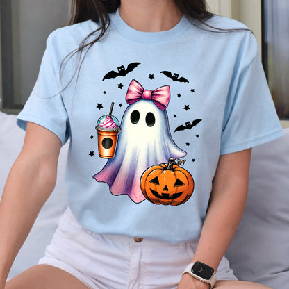 Petthouse | Halloween Ghost Shirt, Retro Ghost Coffee Pumpkin Halloween Shirt, Cute Ghost Coffee