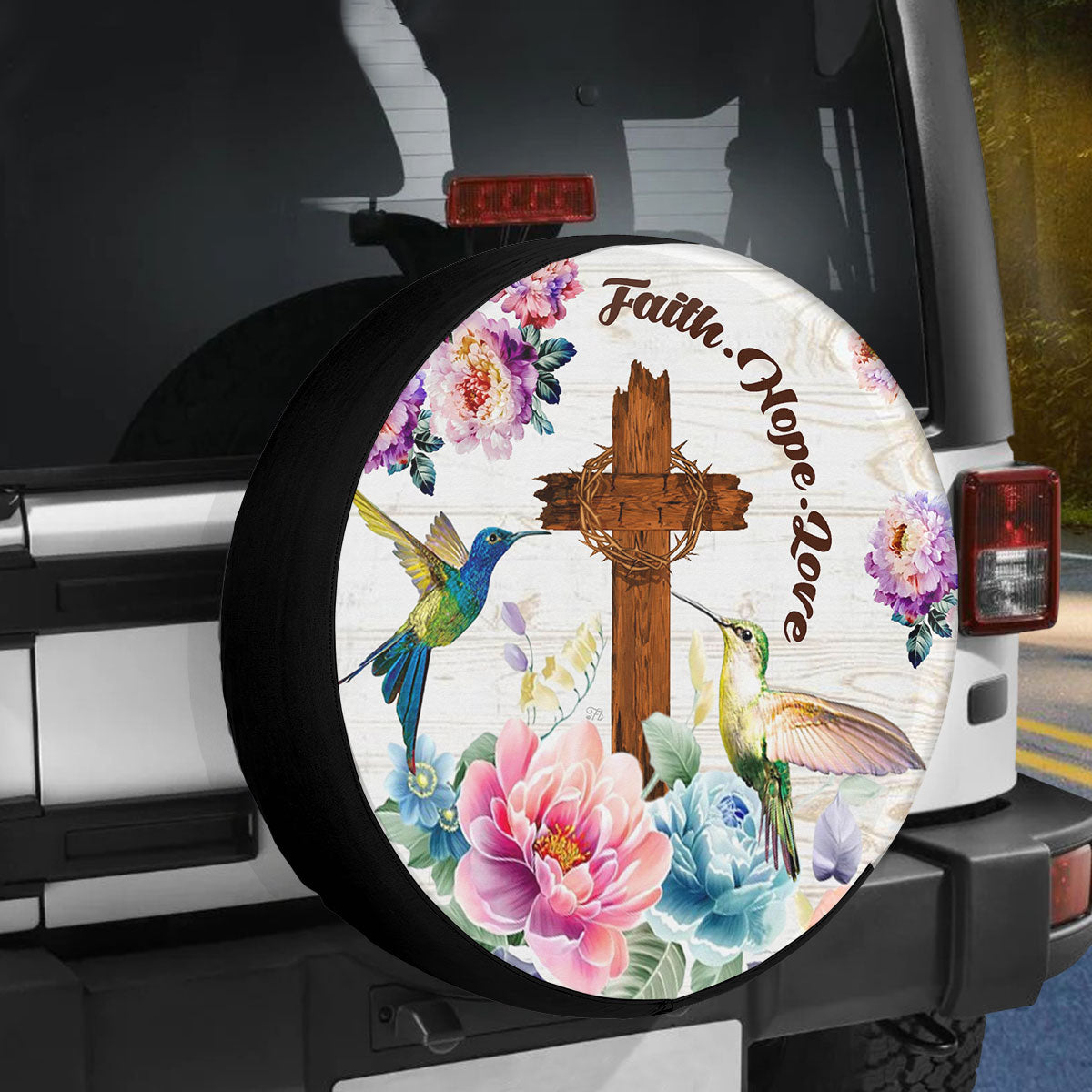 Petthouse | Jesus Hummingbird Camper Tire Cover Faith Hope Love Christian Floral Tire Storage Bag God