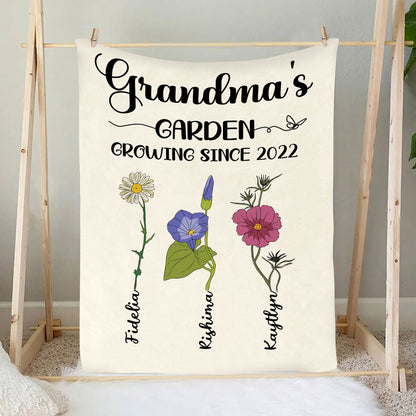 Petthouse | Customized Grandma's Garden Growing Since Throw Blanket, March 8th Fleece Blanket For Grandmother