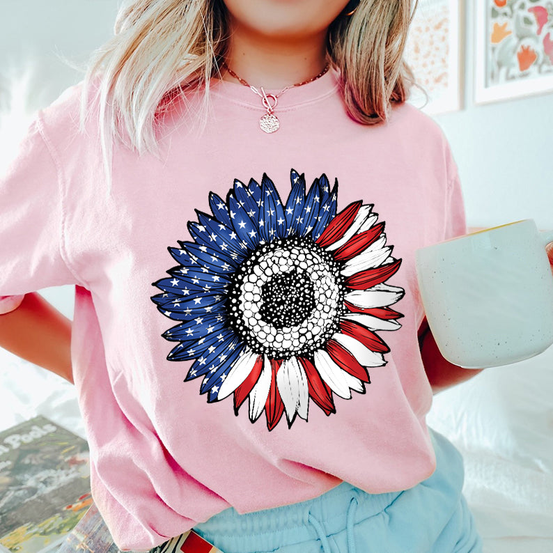 Petthouse | America Sunflower Shirt, Usa Flag Flower 4th Of July Flag Graphic Shirt