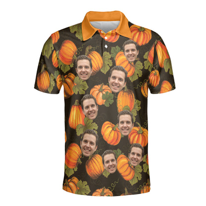 Petthouse | Personalized Organic Farm Vegetables Seamless Pattern With Orange Pumpkins Polo Shirt