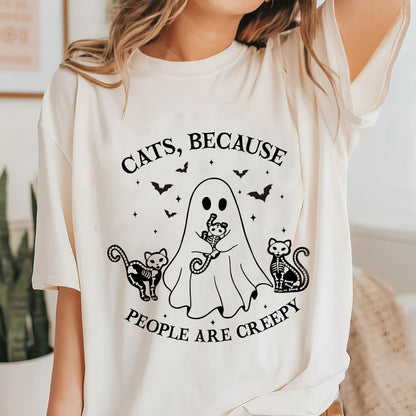 Petthouse | Cats Because People Are Creepy Shirt, Halloween Ghost Cat Shirt, Cat Creepy Shirt, Cat Lovers