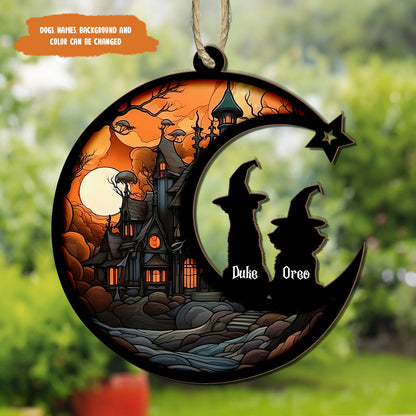 Petthouse | Custom Loss Of Dog Sympathy Gift, Custom Dog Halloween Memorial Suncatcher, Dog Memorial Gift